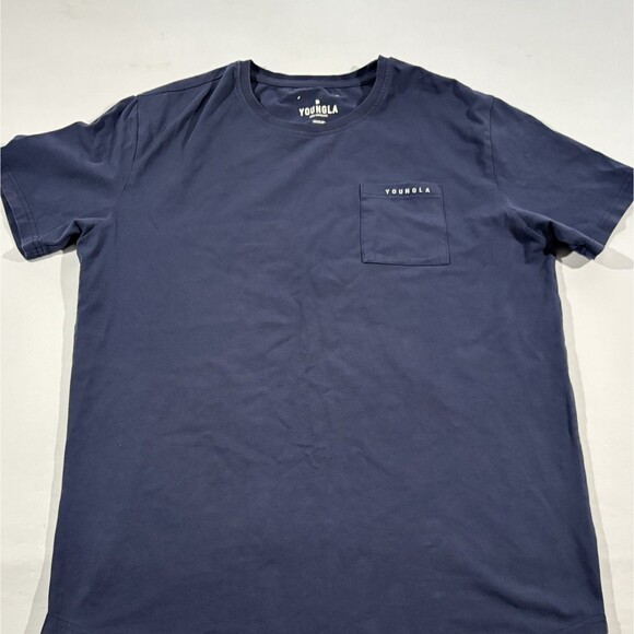 YoungLA T-Shirt Mens Blue Gym Workout Crew Athleisure Basic Pocket Tee Sz M - Picture 2 of 7
